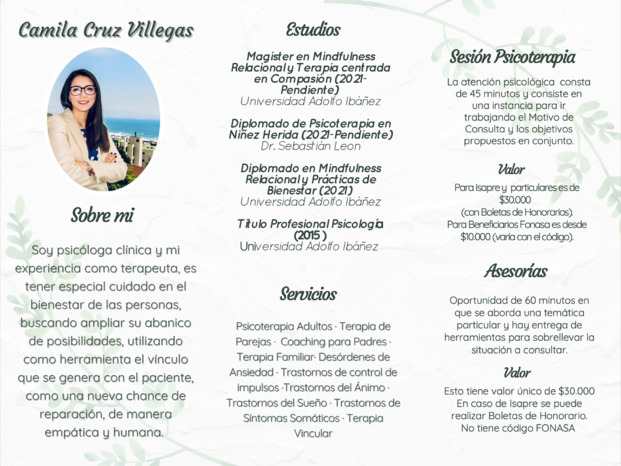 Información Psicologa Camila Cruz